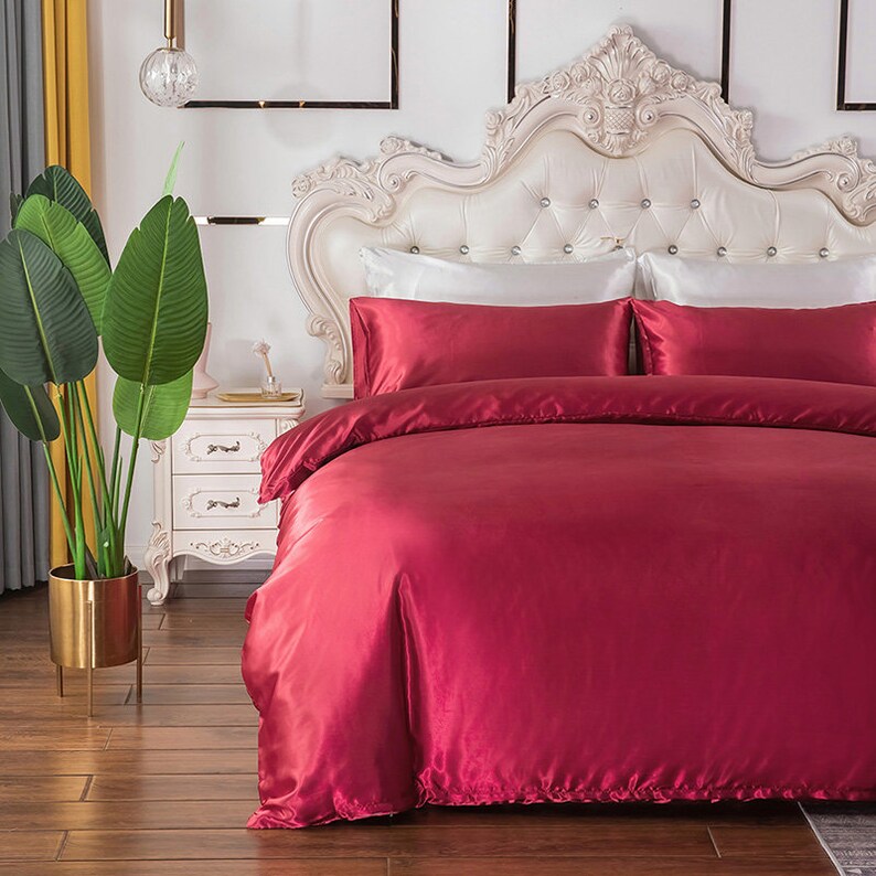 Duvet Cover Set King Size Red Silk Duvet Cover Soft Silky Etsy