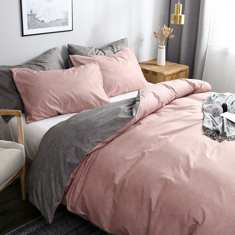Blush Pink Gray Duvet Cover Set Twin Full Queen King Size Etsy