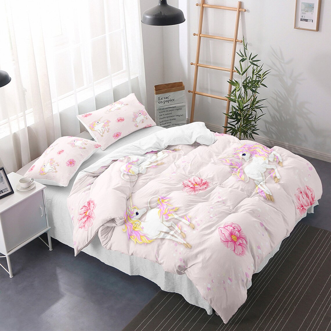 Girls Unicorn Bedding Set Full Size Girls Duvet Cover Cute Etsy
