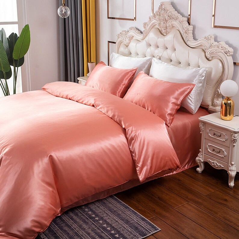 Duvet Cover Set King Size Orange Silk Duvet Cover Soft Silky Etsy