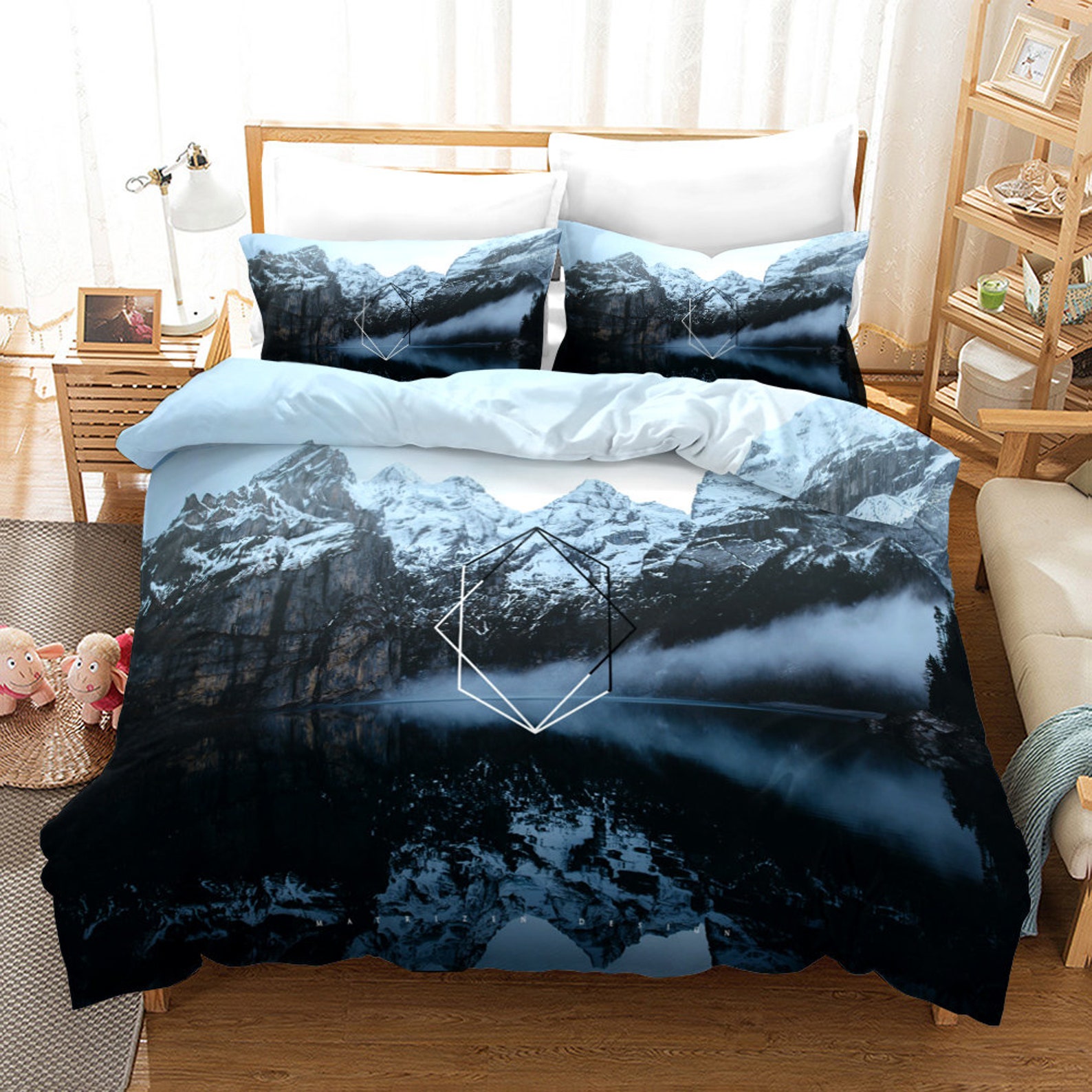 Smoky Mountain Bedding Forest Duvet Cover 3 Pieces Grey Trees Etsy