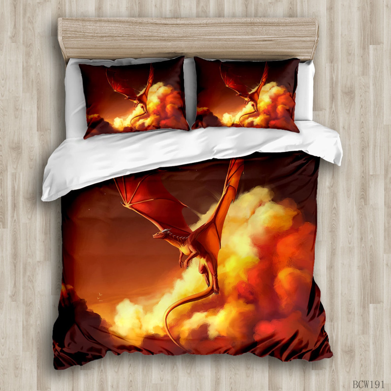 Dragon Bedding Queen 3D Mythical Dragon Print 3 Piece Bed Set Etsy