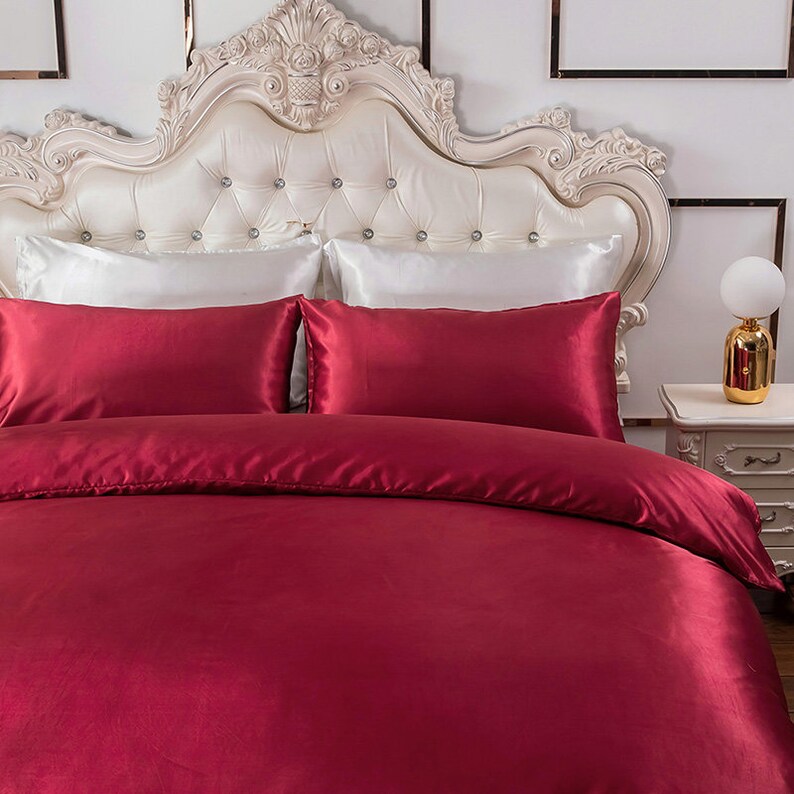 Duvet Cover Set King Size Red Silk Duvet Cover Soft Silky Etsy