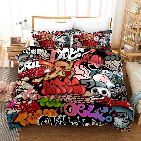 Reversible Bed-In-A-Bag Bedding Set Red and Black Queen Teen Boy Bedroom Sets 