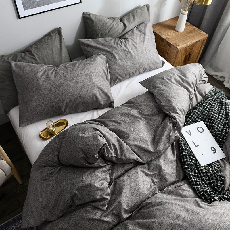 3 Pieces Charcoal Grey Duvet Cover Set Twin Full Queen King Etsy