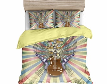 Electric Guitar Colorful Pattern Print Duvet Cover Bedding Set