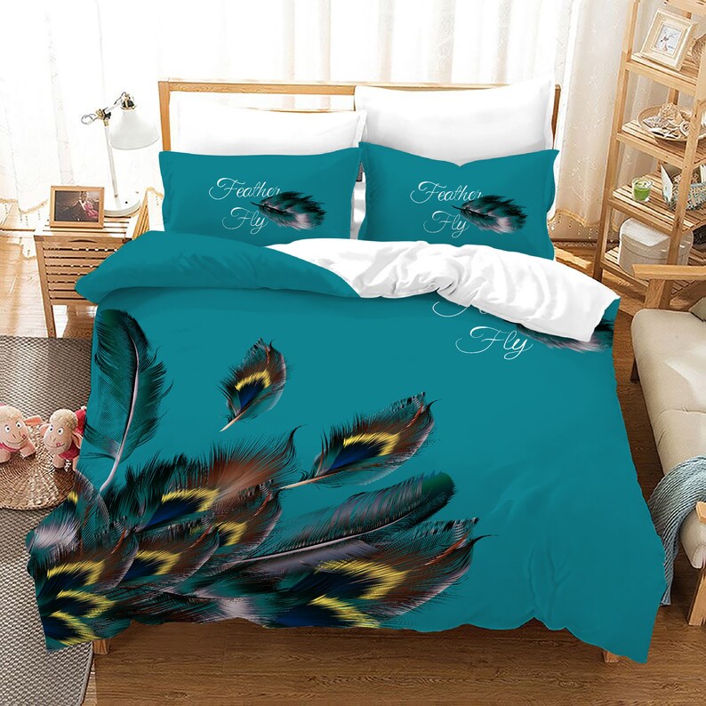 Peacock Duvet Cover Set Peacock Displaying Elongated Majestic Etsy