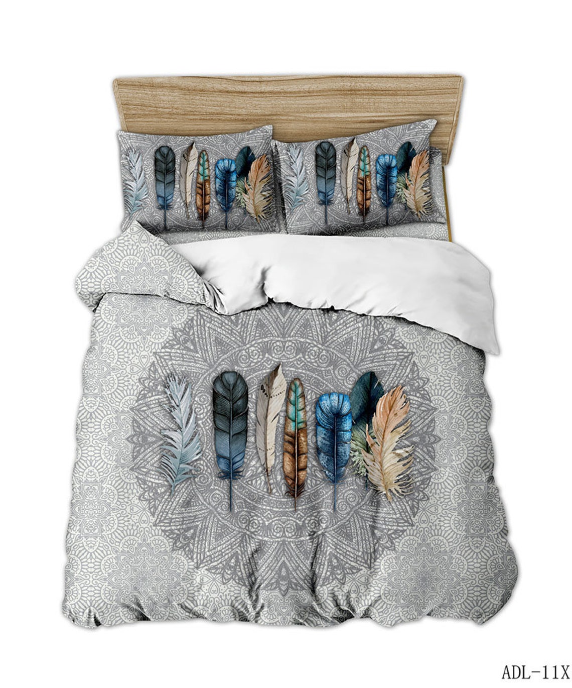 Duvet Cover Set Feather Print Bedding Set Queen Size Luxury Etsy