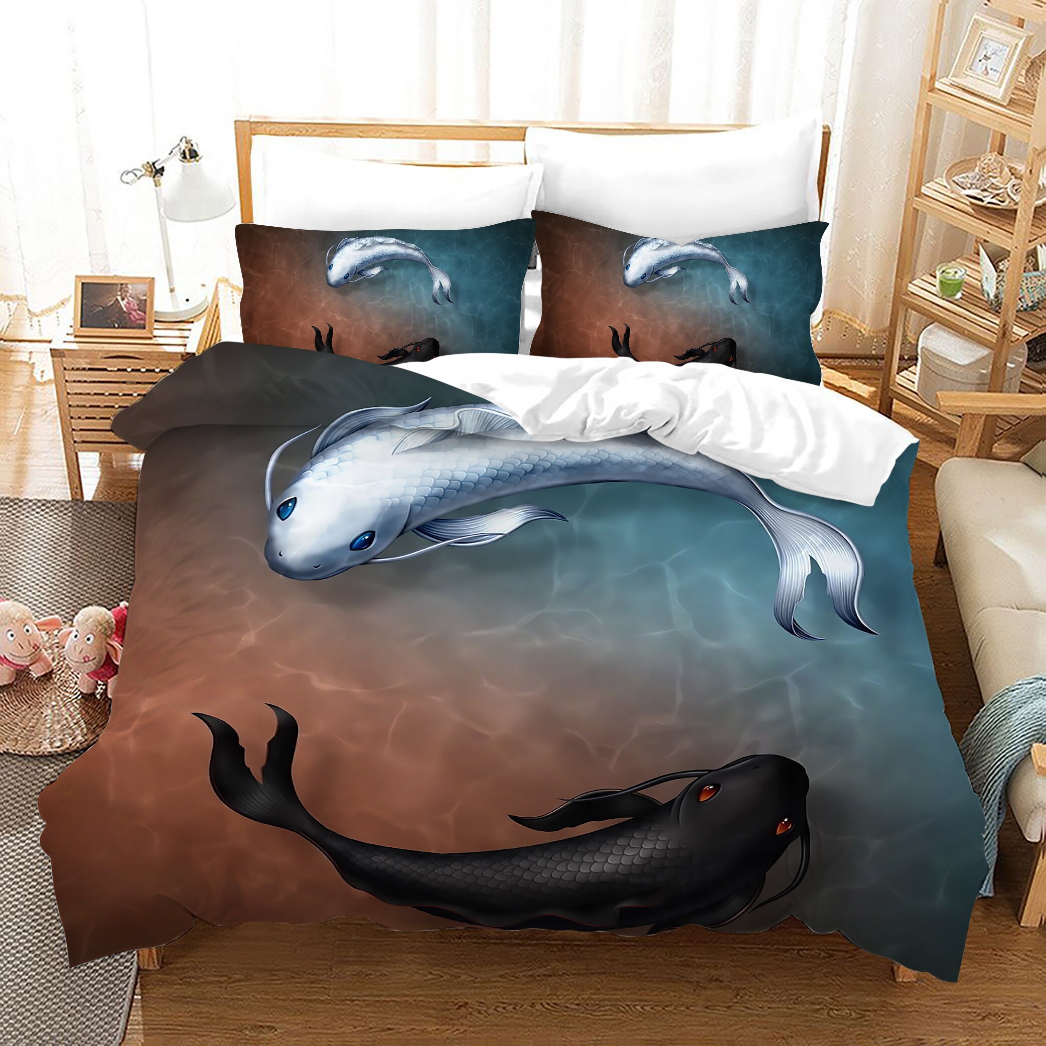 Yin Yang Bedding Set Koi Fish Duvet Cover Star Comforter Cover Etsy