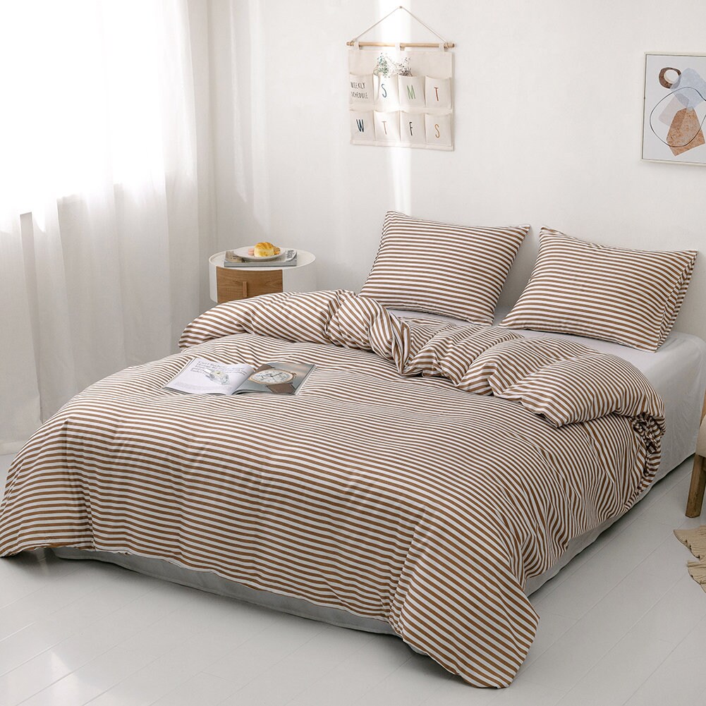 Cotton Striped Duvet Cover King Size Brown Beige Striped 3 Etsy