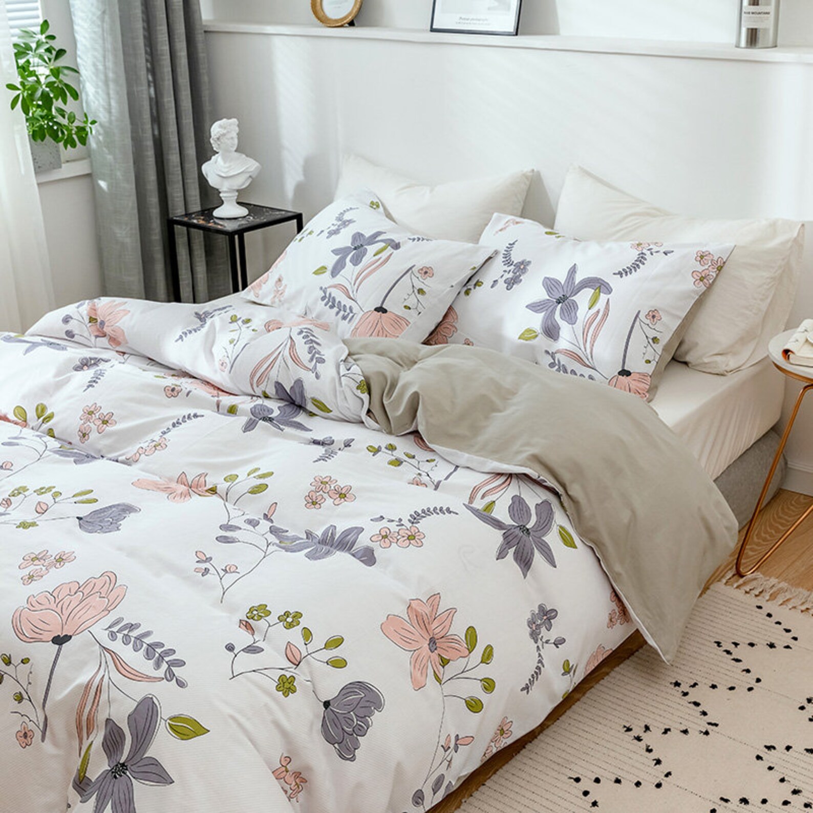 Garden Flower Duvet Cover King UltraSoft 100 Cotton Beige Etsy