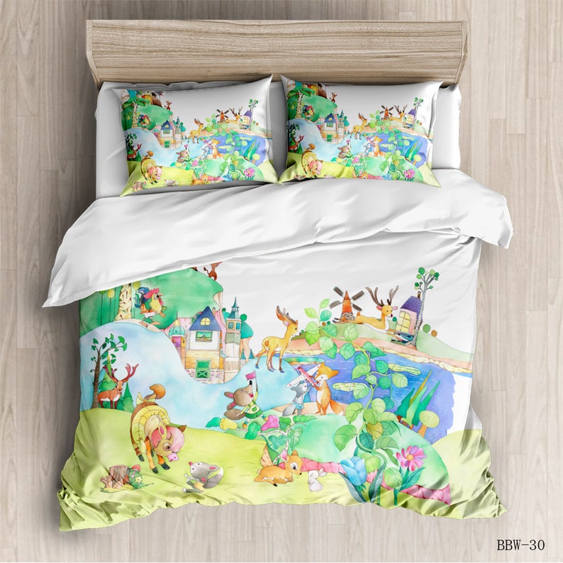 Cute Anime Theme Quilt Cover with 2 Pillowcases Soft Comfortable Home Decor Cartoon 3Pcs Bedding 3D Bedding for Childs Boys Girls Bedroom