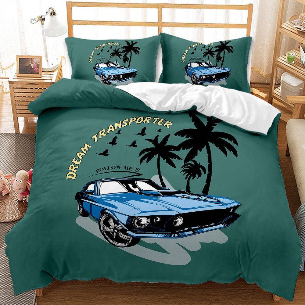 Duvet Cover Set Red Retro Classic car Queen Size with Zipper Etsy