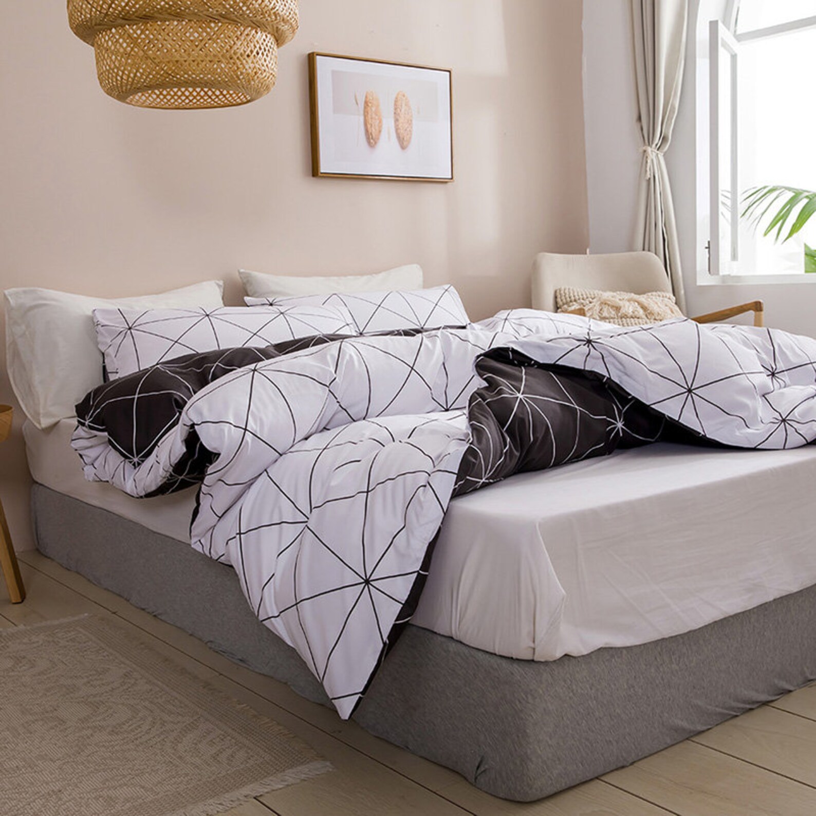 Black and White Checkered Duvet Cover King Modern Grid Bedding Etsy