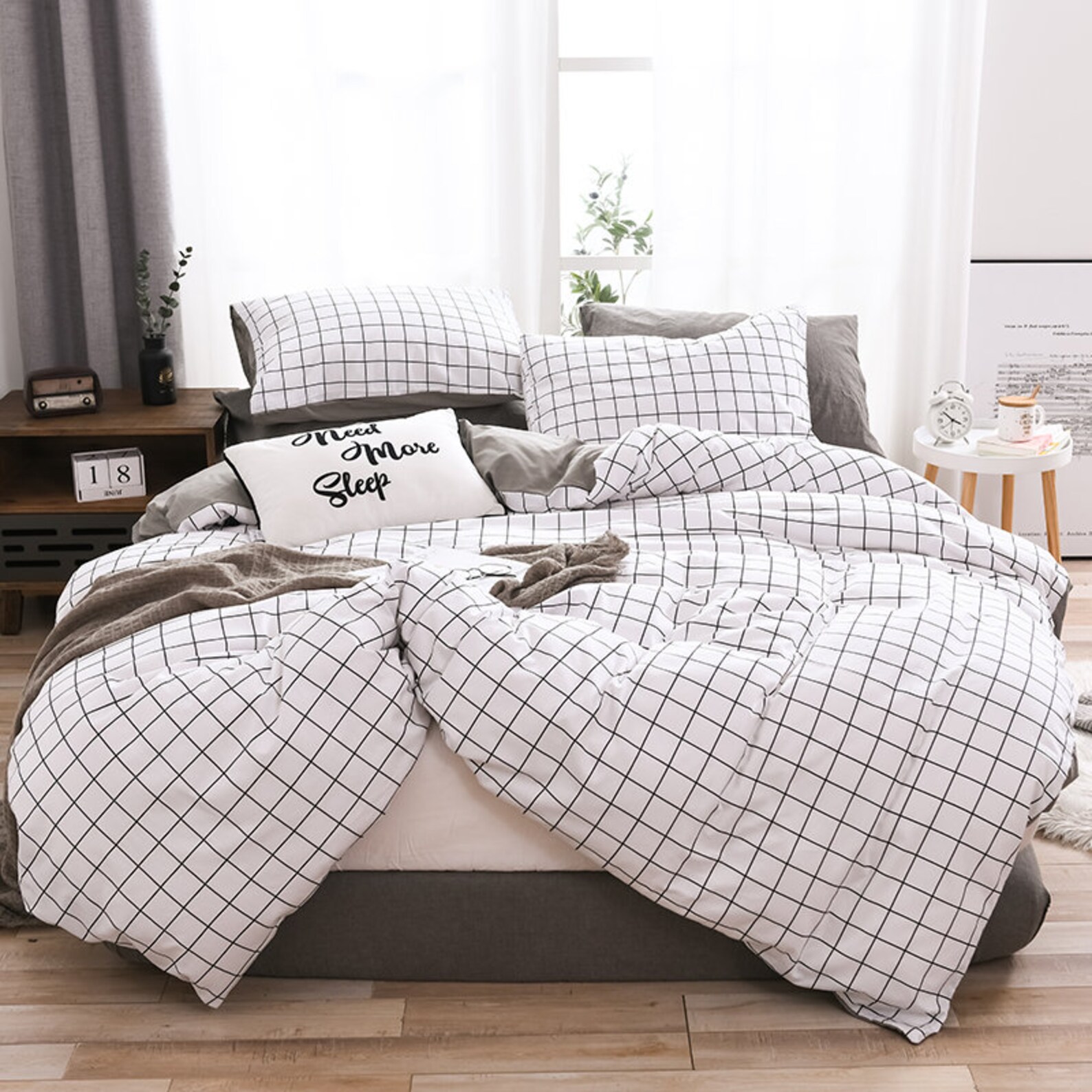 3 Pieces Plaid Comforter Cover Set Soft Cotton Decoration Grid Etsy