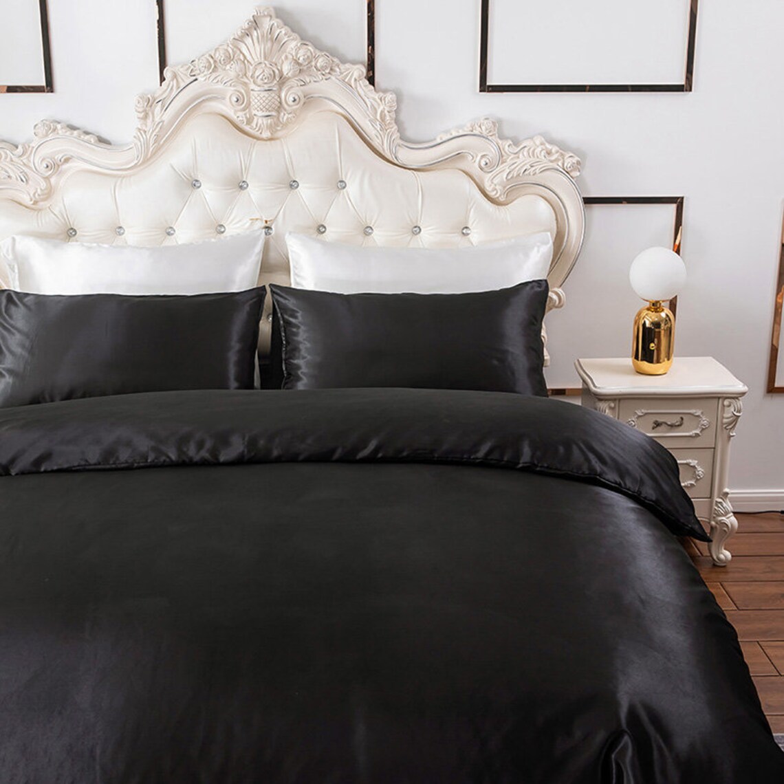 Duvet Cover Set King Size Black Silk Duvet Cover Soft Silky Etsy
