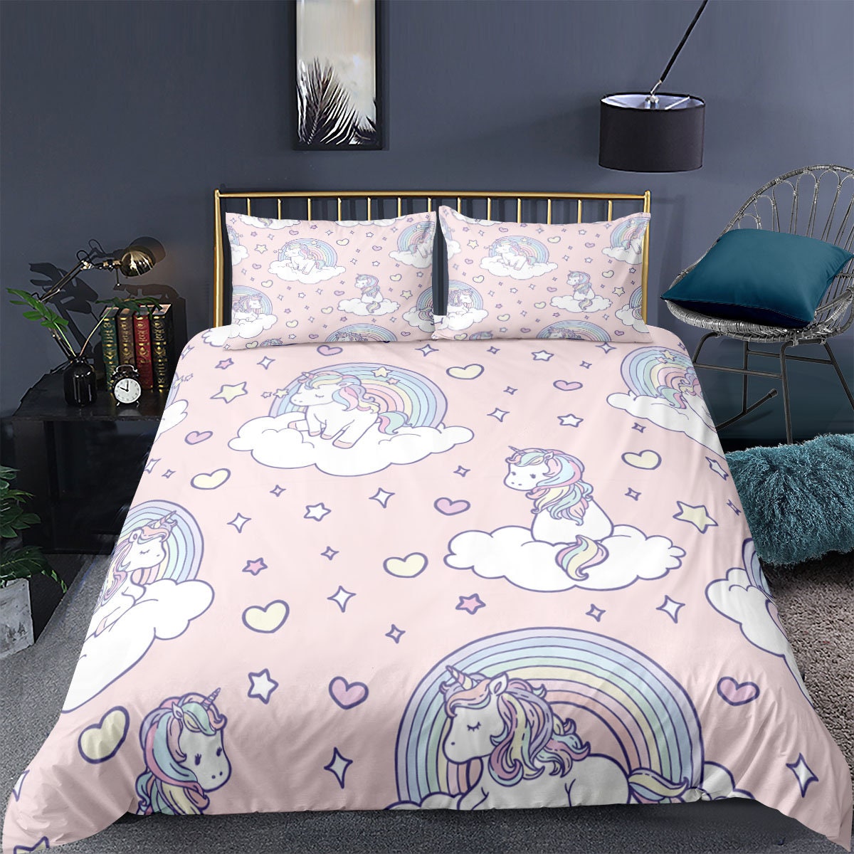 Unicorn Bedding Queen Size Kids Duvet CoverCute Printed Quilt Etsy