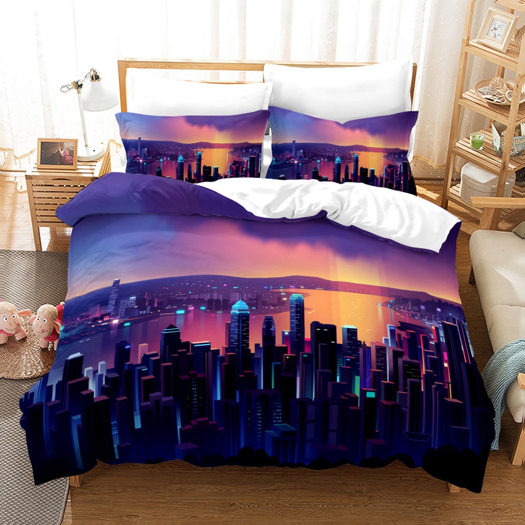 New York City Duvet Cover Set Lower Manhattan Skyline From Etsy