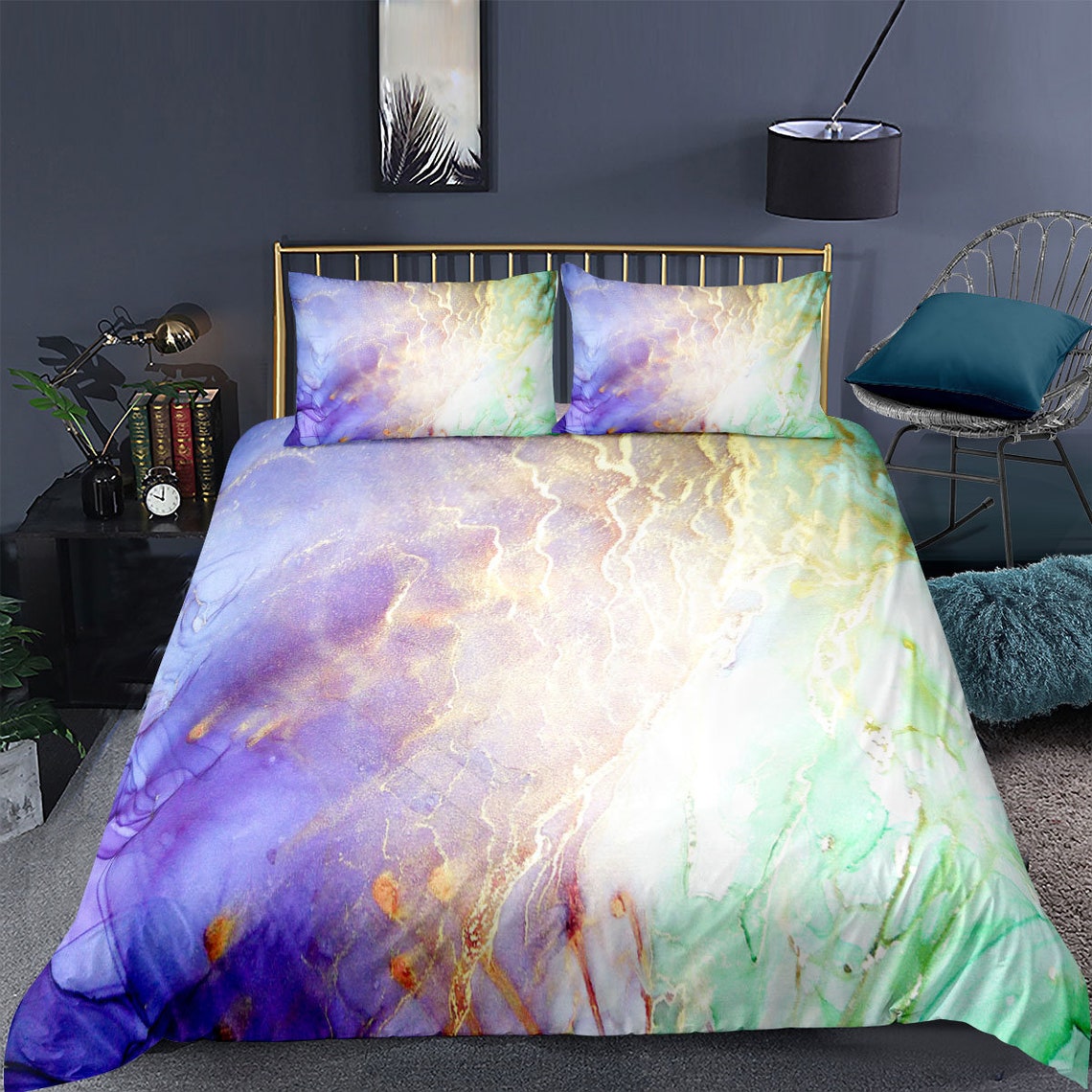 Colorful Marble Bedding Pastel Pink Blue Purple Duvet Cover Etsy
