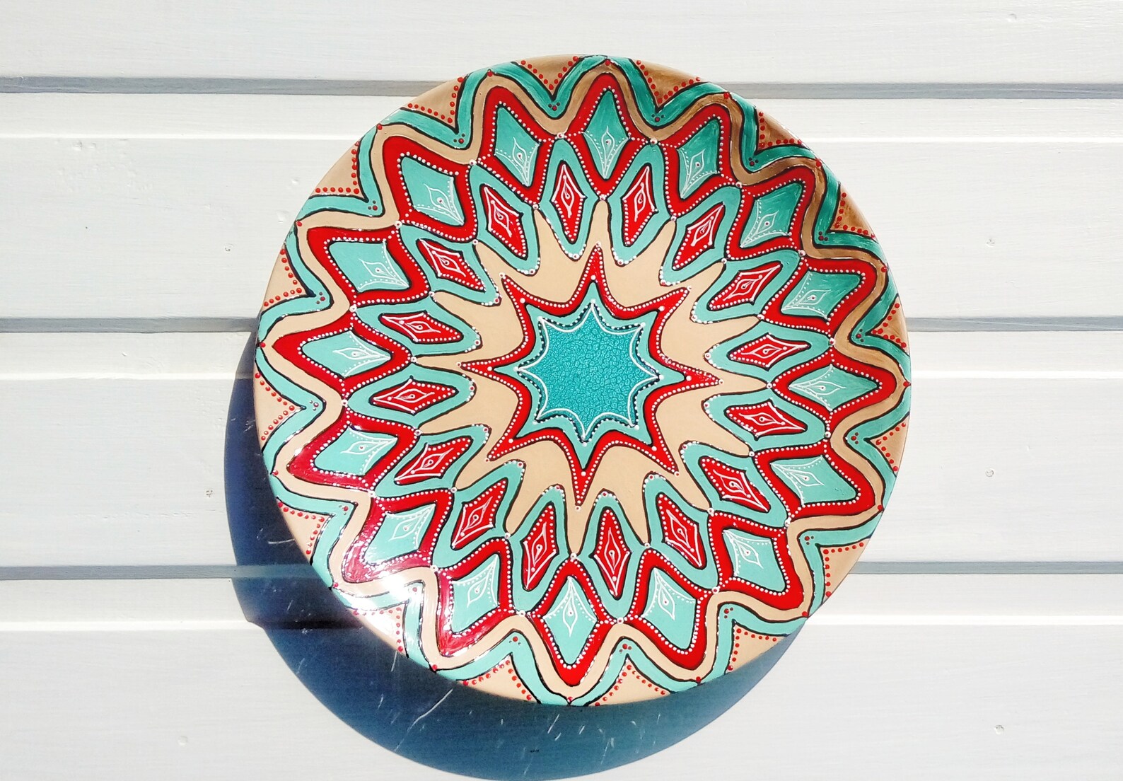 Hand painted decorative glass plate. Bright accent to the Etsy