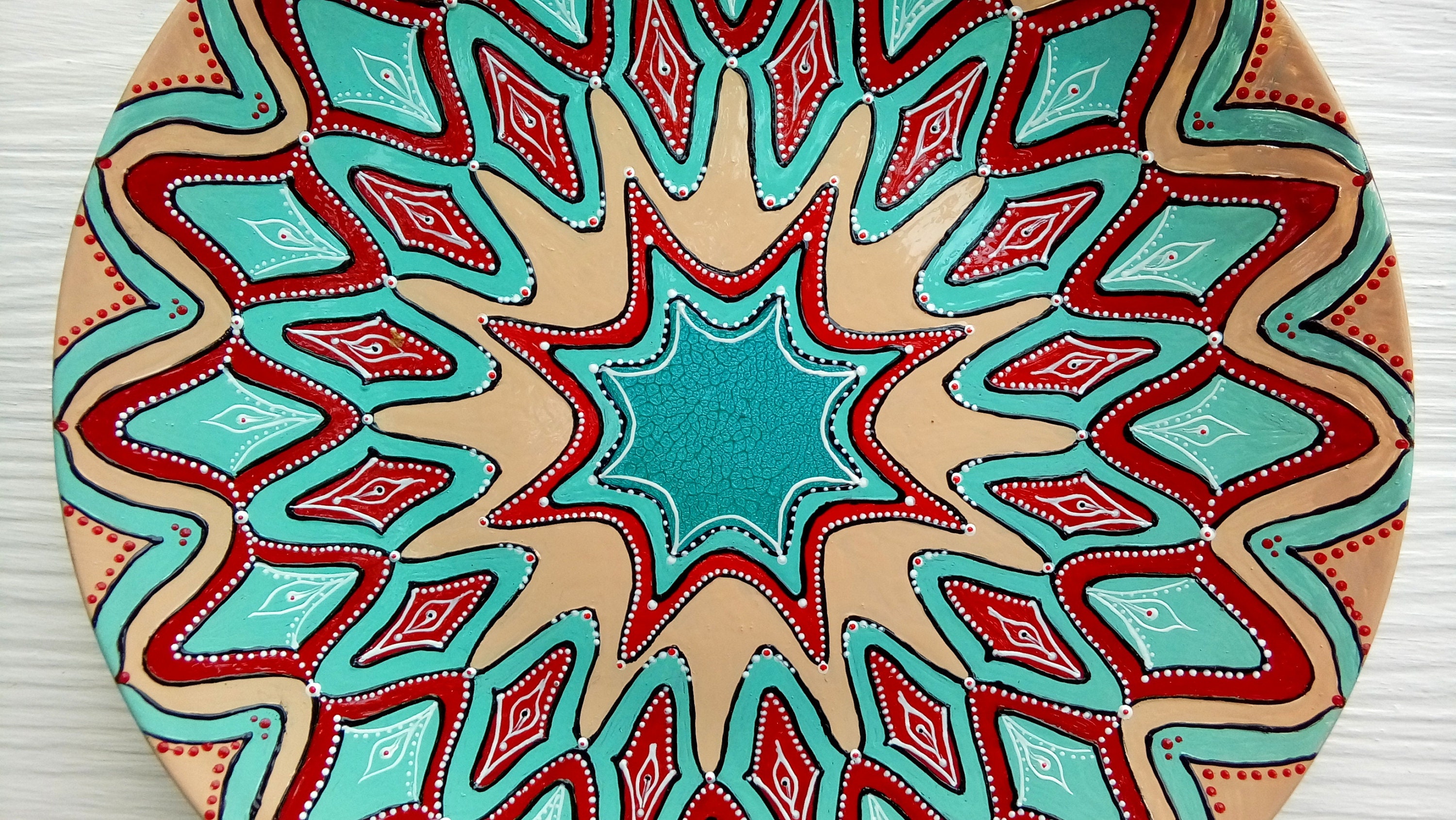 Hand painted decorative glass plate. Bright accent to the Etsy