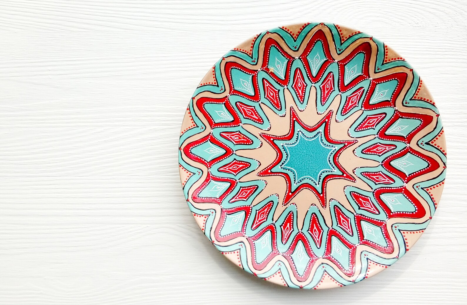 Hand painted decorative glass plate. Bright accent to the Etsy