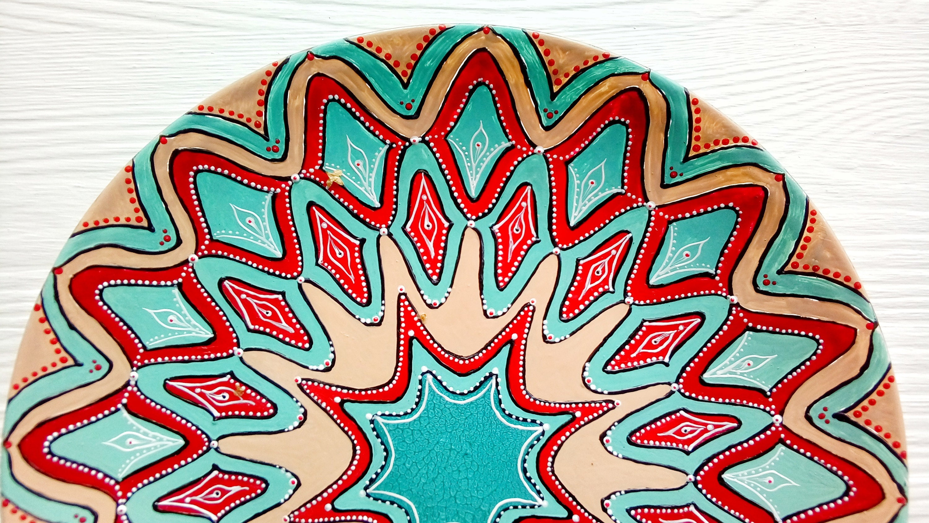 Hand painted decorative glass plate. Bright accent to the Etsy