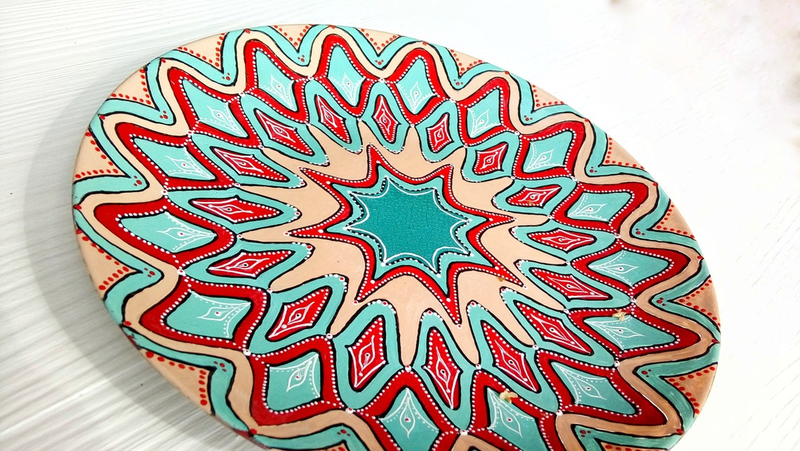 Hand painted decorative glass plate. Bright accent to the Etsy