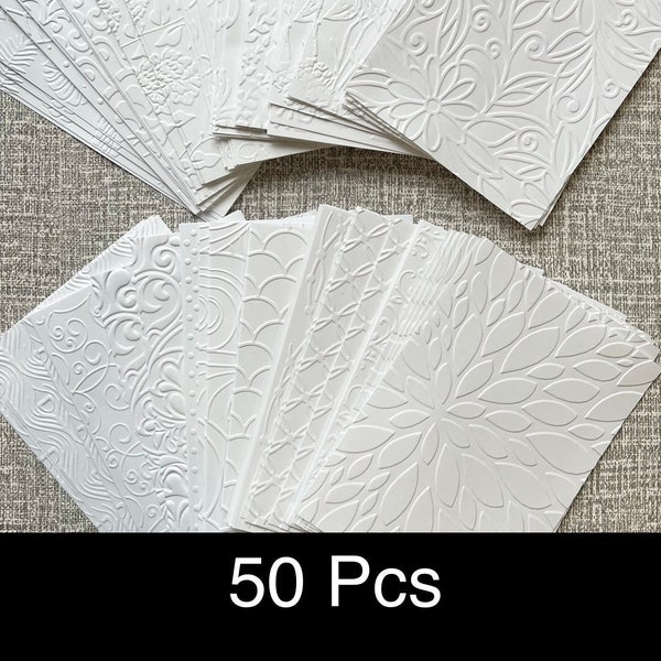 50 White Embossed Cardstock, Card Fronts, Floral, Botanical, Card Making, Junk Journal Paper, Background Paper, Scrapbooking, Textured Paper