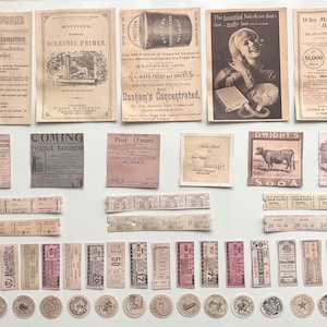 Vintage Style Ephemera, Tickets, Assorted Junk Journal Papers, Journal Supplies, Scrapbook Supplies, Stationery 100+ Pcs (QLT-304)