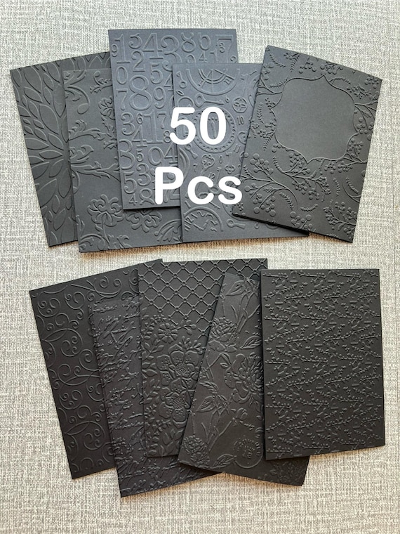 50 Black Embossed Cardstock, Card Fronts, Card Making, Junk Journal Paper, Background Paper, Scrapbooking, Textured Paper