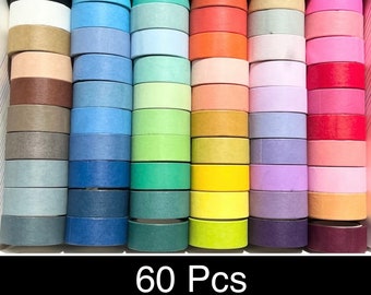60 Pc Washi Tape Set, Solid Color Washi, Decorative Tape, Scrapbooks, Journals, Planners, Craft Supplies, Mail Supplies (15mmx4m) - 762