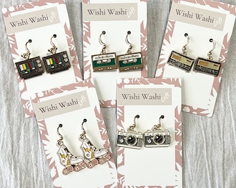 Cute Retro Hypoallergenic Earrings, Roller Skates Television Radio Camera Cassette Earrings