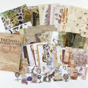 100 Pcs Vintage Style Junk Journal Ephemera, Mixed Paper Set, Journal Supplies, Scrapbook Supplies, Stationery (QLT-592-MISTY-075)