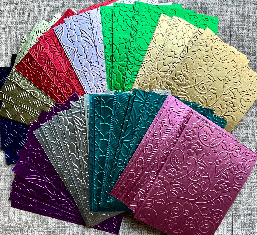100 Pcs, Decorative Embossed Cardstock, Metallic Foil, Multi-colored ...
