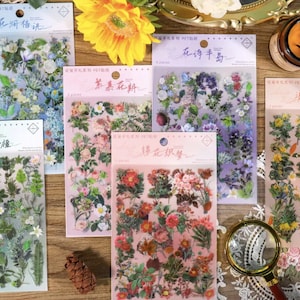 Clear Botanical Stickers,  Floral Stickers, Flower Stickers,  Journal Stickers, Planner Stickers, Scrapbooking Stickers, 3 shts (YJC-52-317)