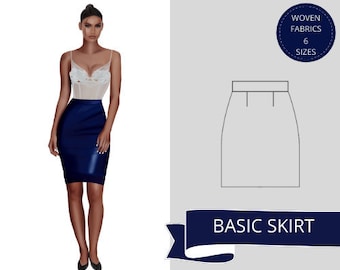 Basic Skirt Pattern, PDF Skirt Sewing Pattern,  Downloadable Pattern, Skirt Block