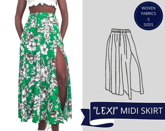 Split Skirt, Midi Skirt Pattern, Pdf Skirt Pattern, Digital Sewing Pattern, Downloadable Pattern, Midi Skirt