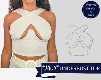 Crop Top, Patrón de Top Pdf, Patrón de Costura Digital, Patrón Descargable, Patrón de Costura Crop Top, Crop Top con Correa Bajo el Busto