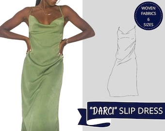 Slip Dress Sewing Pattern, Cowl Neck Dress,  Open Back Dress, Digital Sewing Pattern, Downloadable Pattern, Midi Dress Pattern