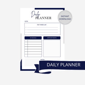 Daily Planner PDF, Daily Schedule, Daily Top List, Printable Pdf Daily Planner