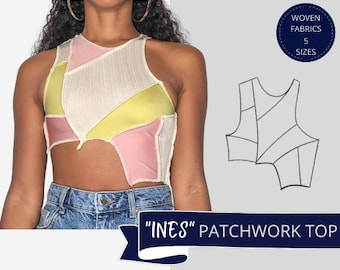 Patchwork Top,  PDF Top Pattern, Digital Sewing Pattern, Downloadable Pattern, Crop Top Pattern