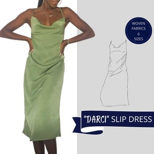 Slip Dress Sewing Pattern, Cowl Neck Dress,  Open Back Dress, Digital Sewing Pattern, Downloadable Pattern, Midi Dress Pattern
