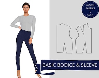 Basic Bodice Pattern, Basic Sleeve Pattern,  Basic Bodice Block, Downloadable Pattern, Basic Pattern, Sloper Pattern, Bodice Pattern