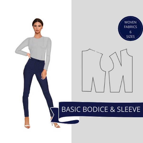 Basic Bodice Pattern, Basic Sleeve Pattern,  Basic Bodice Block, Downloadable Pattern, Basic Pattern, Sloper Pattern, Bodice Pattern