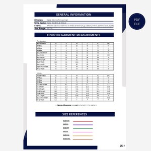 May include: A chart with size references for a basic bodice and sleeve pattern. The chart includes measurements in both centimetres and inches for sizes XS through 2XL.