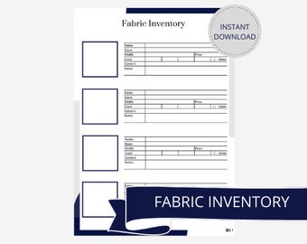 Fabric Inventory, Fabric Stash, Instant Download, PDF Printable Planner,  A5 A4 Letter Size, Fabric Organizer