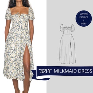 Milchmädchen Kleid, digitales Schnittmuster, herunterladbares Muster, Midikleid-Muster, Cottagecore Milchmädchen Kleid