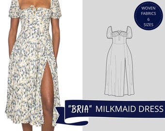 Milkmaid Dress, Digital Sewing Pattern, Downloadable Pattern, Midi Dress Pattern, cottagecore milkmaid dress