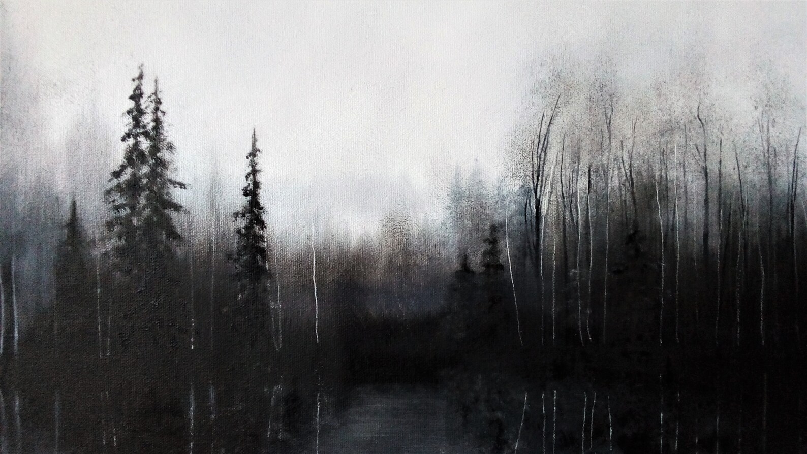 Black white landscape oil painting forest tree wall art Etsy